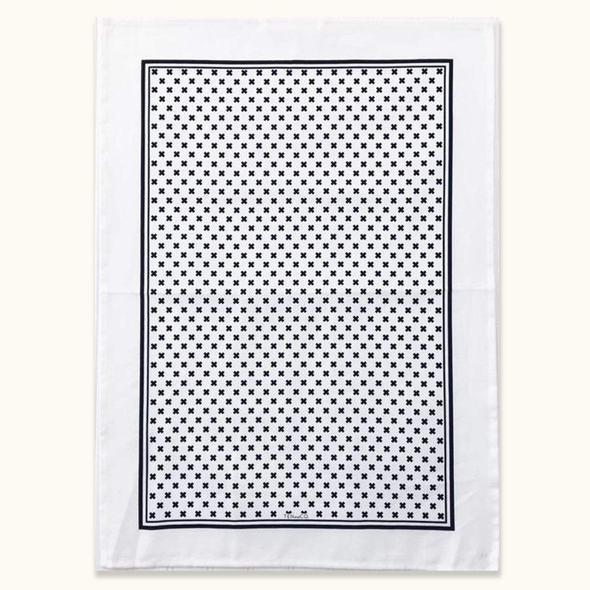 Organic Cotton Towel Collection - Prague - Organic Cotton, OEKO-TEX Certified, Biodegradable Tea Towel with black X's inside black border